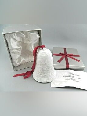NEW Kringle Express Illuminated Porcelain Holiday Bell White & Red 5”